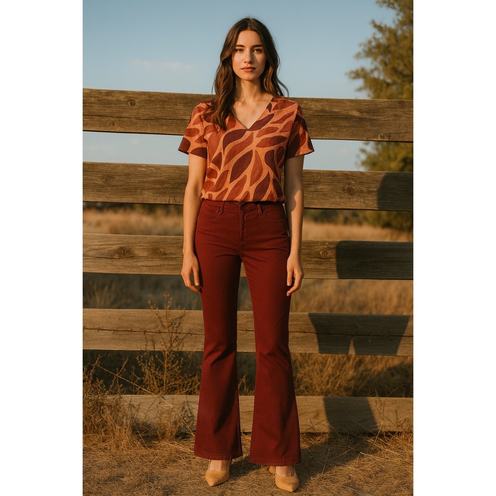 NWT One 5 One Mid‎ Rise Flare Leg Stretch Burgundy Western Trouser Pants 4/27
